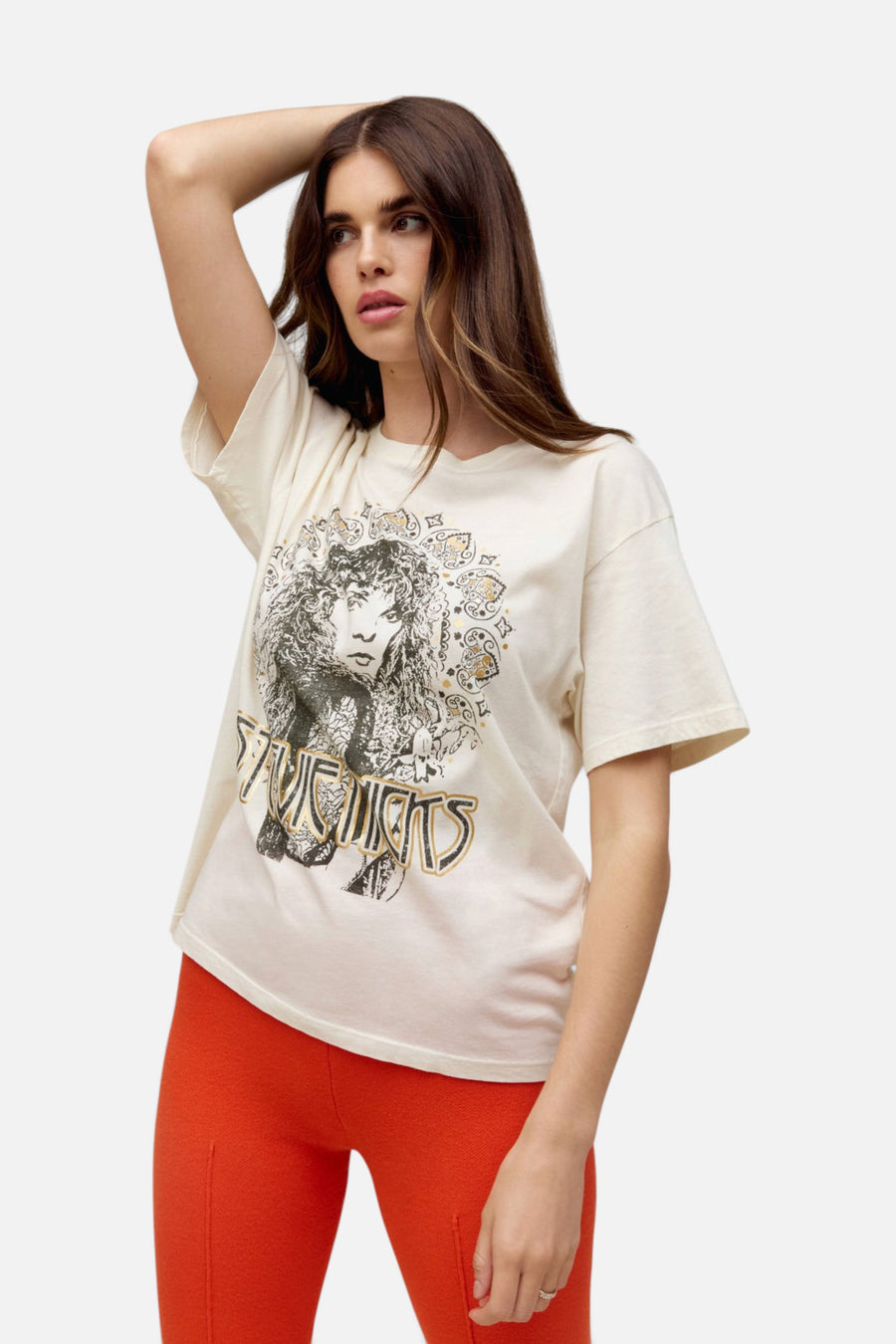 Daydreamer LA Stevie Nicks Metallic Boyfriend Tee in Stone – side view
