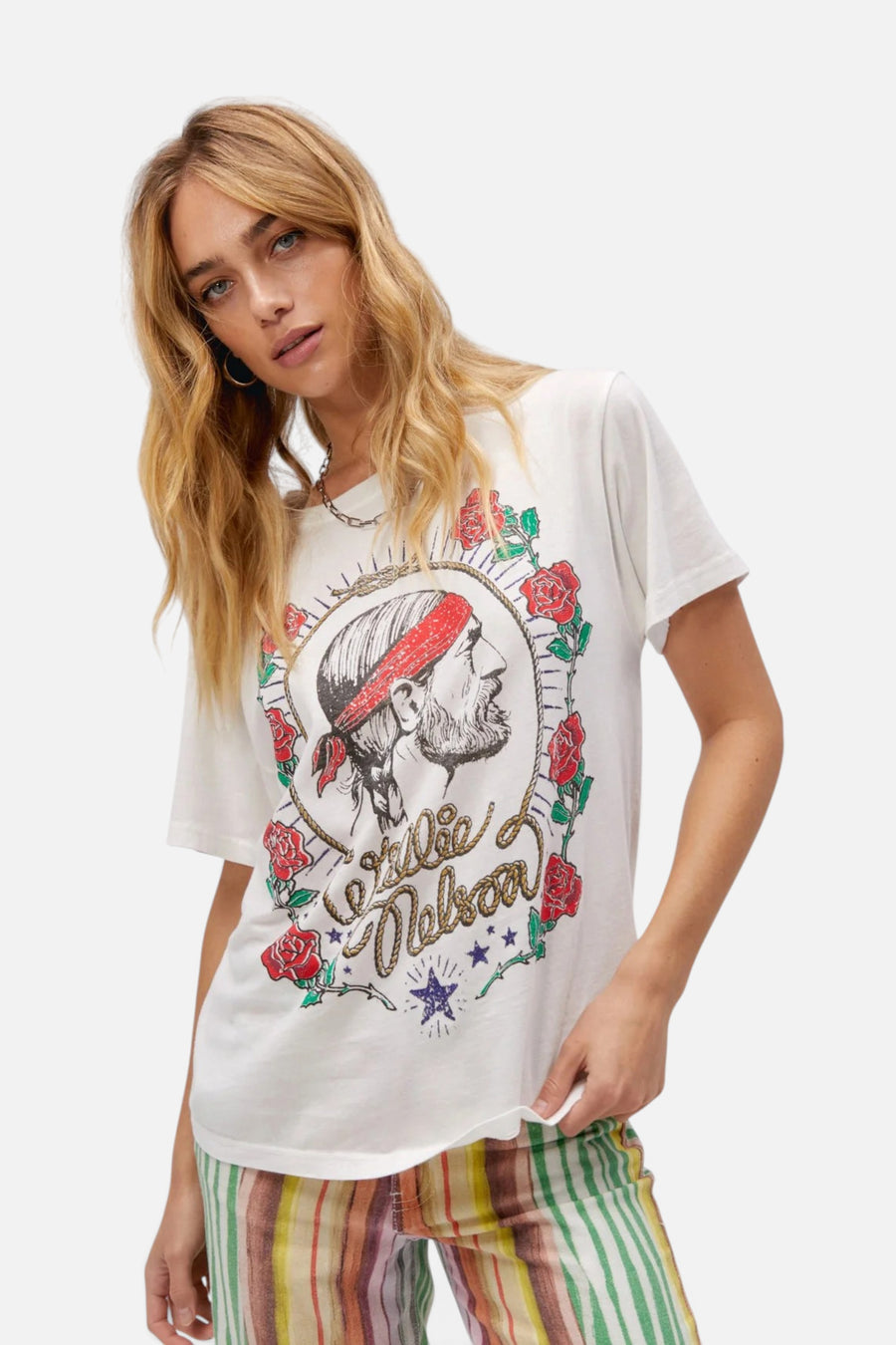 Daydreamer LA Willie Nelson Red Headed Stranger Boyfriend Tee – front view