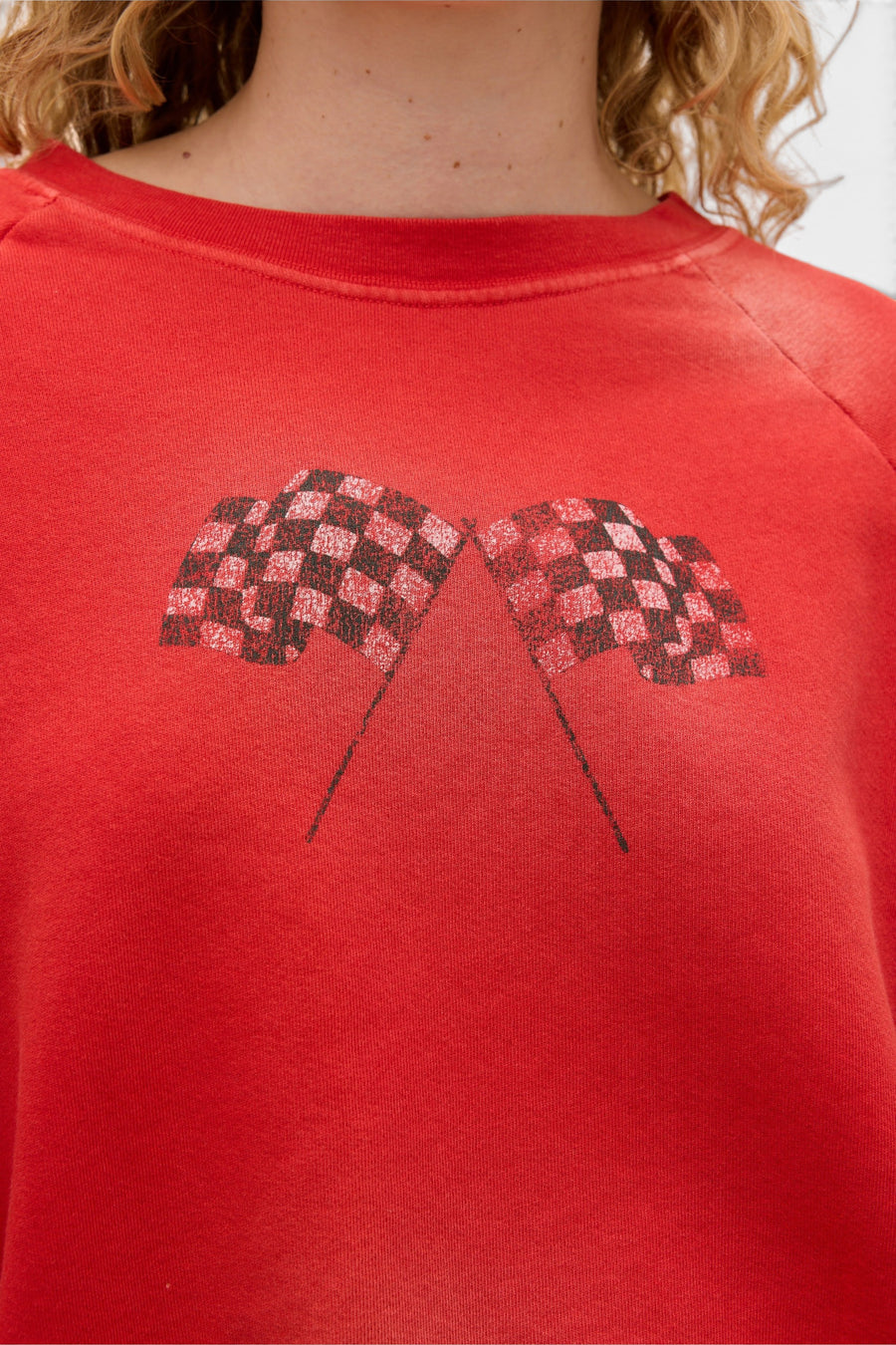Daydreamer Ready Set Go Shrunken Raglan Sweatshirt in Red – detail