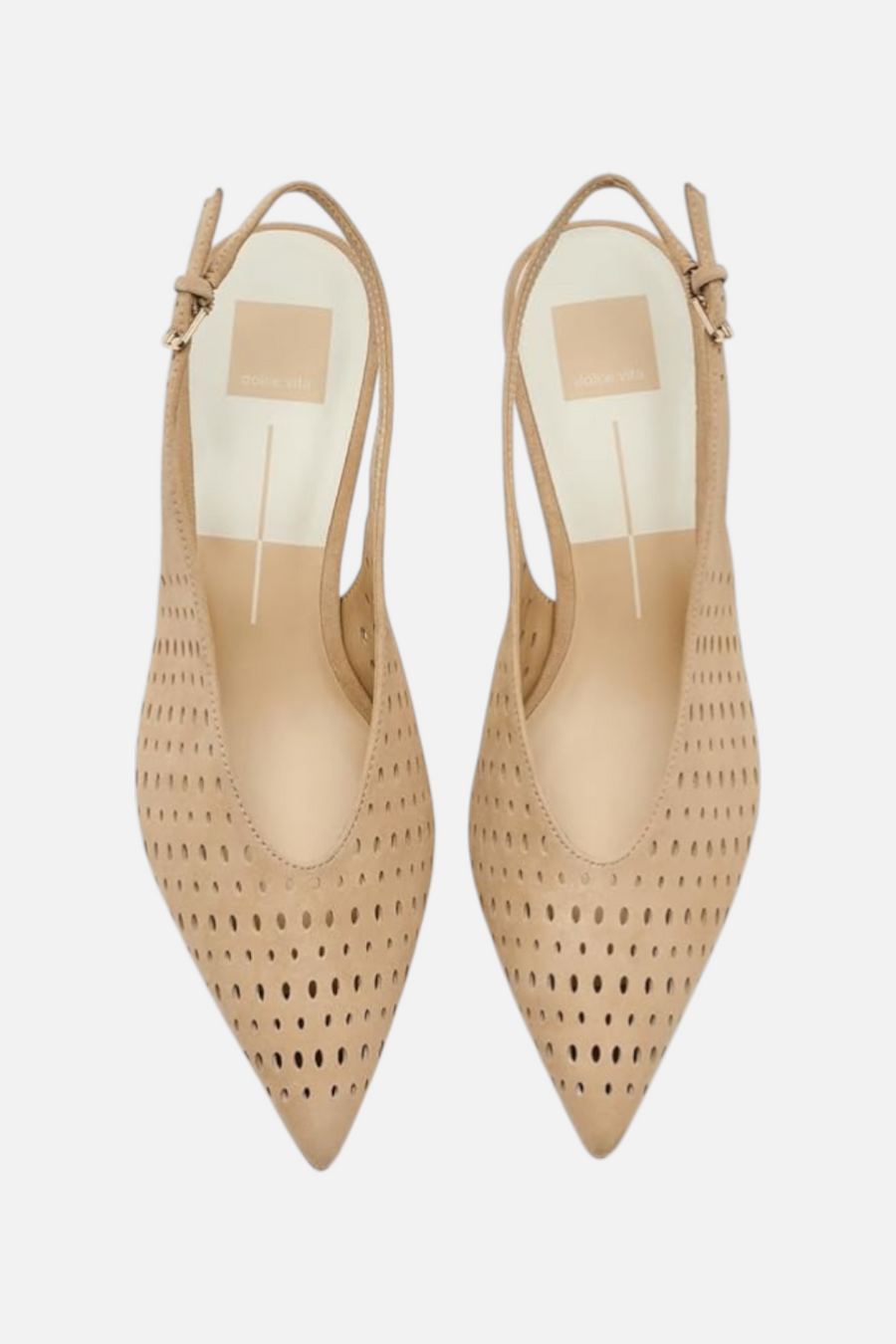 Dolce Vita Alenna Perforated Kitten Heel in Camel Suede – detail