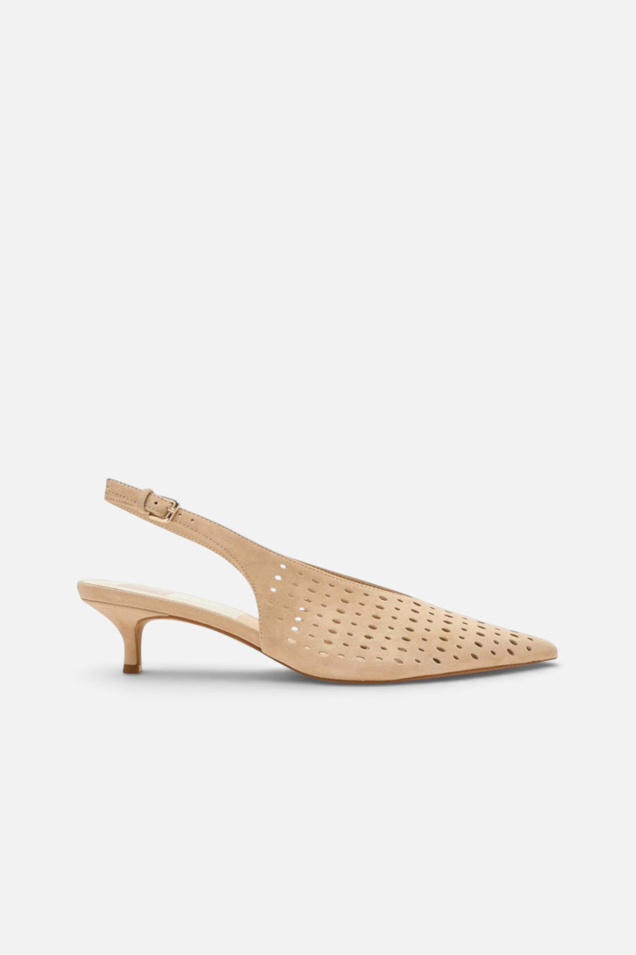 Dolce Vita Alenna Perforated Kitten Heel in Camel Suede – side view