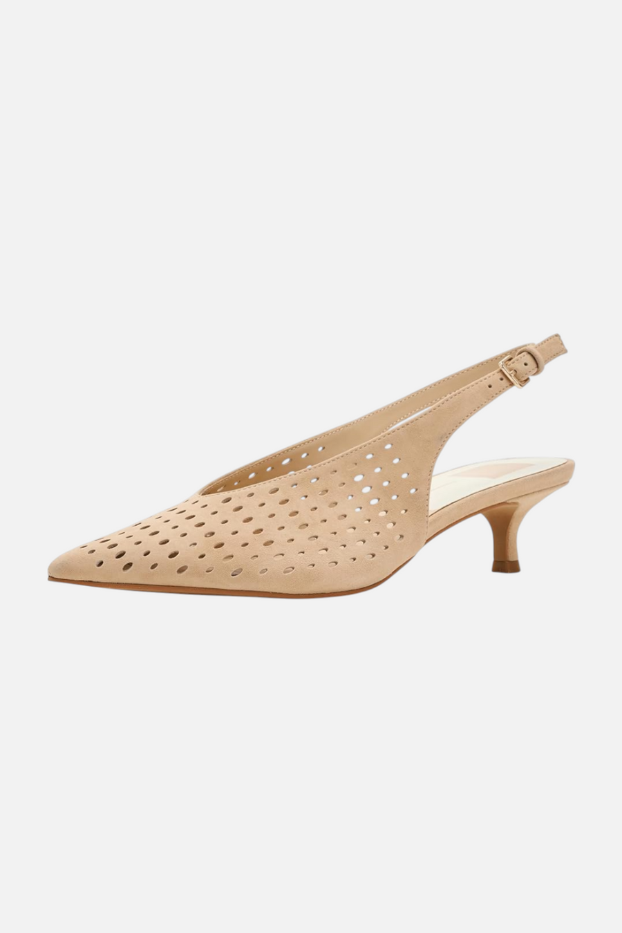Dolce Vita Alenna Perforated Kitten Heel in Camel Suede – side view