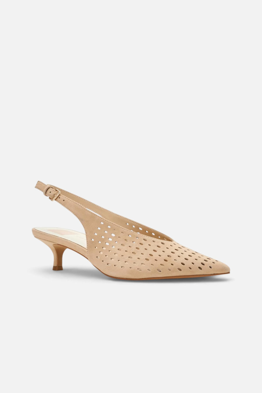Dolce Vita Alenna Perforated Kitten Heel in Camel Suede – side view