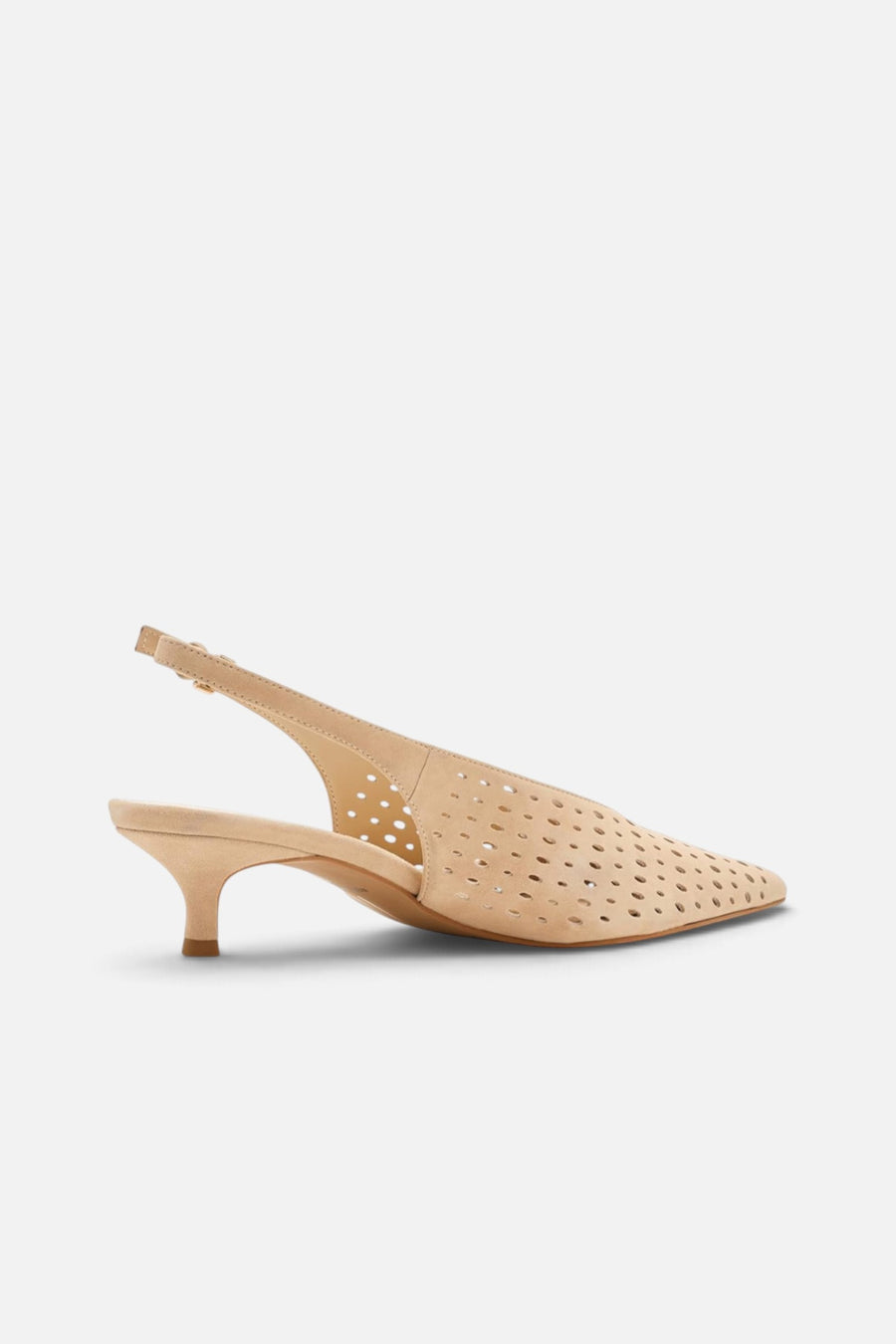 Dolce Vita Alenna Perforated Kitten Heel in Camel Suede – side view