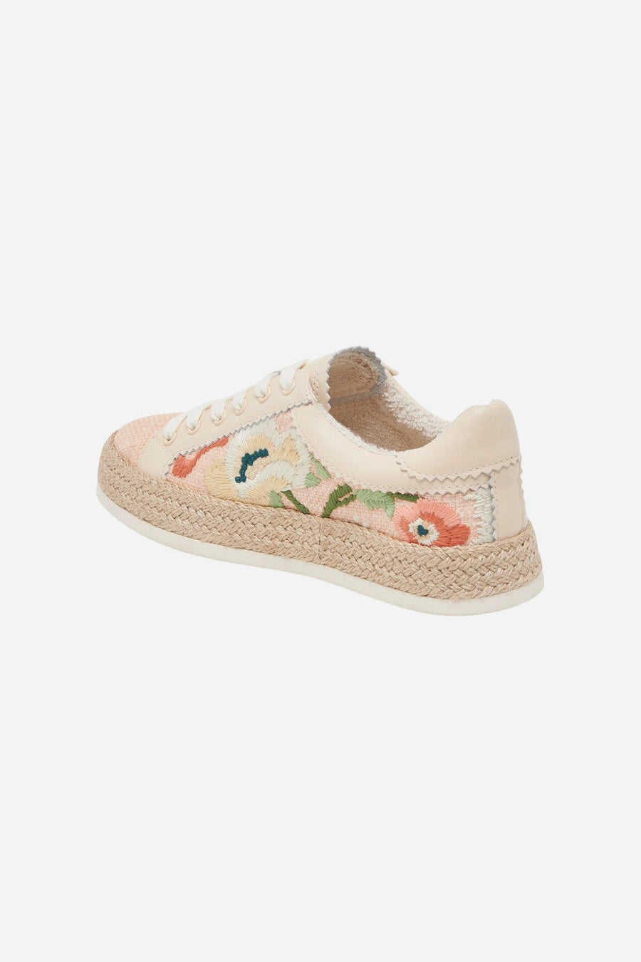 Dolce Vita Azalia Sneakers in Pink Floral Raffia – flat lay