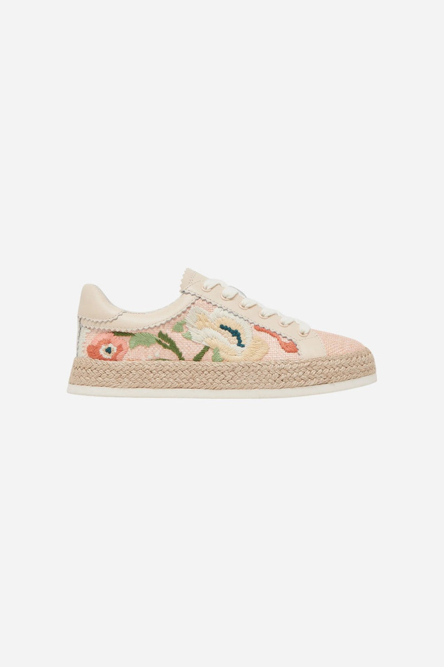 Dolce Vita Azalia Sneakers in Pink Floral Raffia – front view