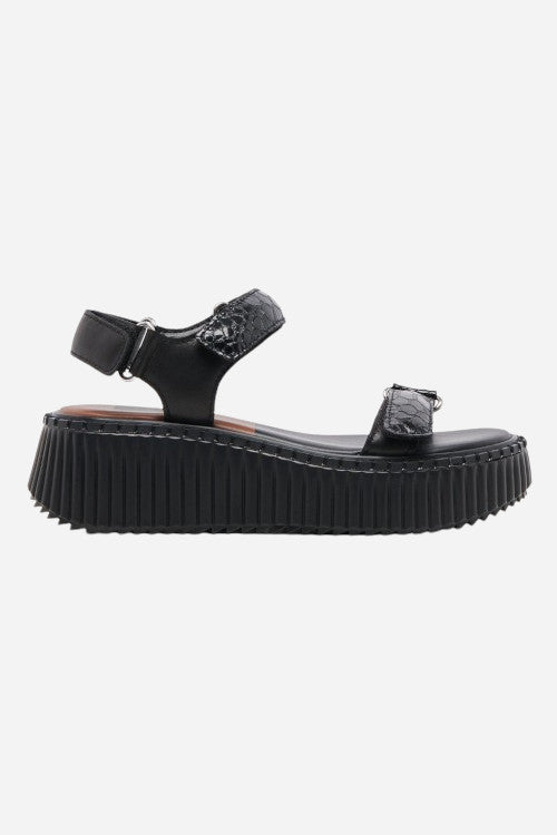 Dolce Vita Debra Sandals in Midnight Embossed Leather – front view