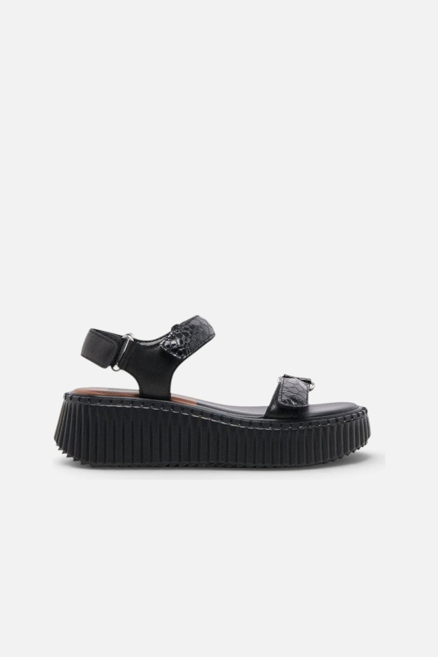 Dolce Vita Debra Sandals in Midnight Embossed Leather – side view