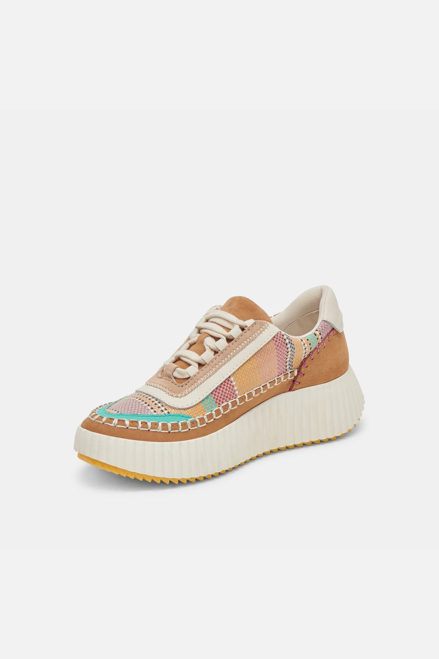 Dolce Vita Dolen Sneakers in Tan Multi Raffia – flat lay