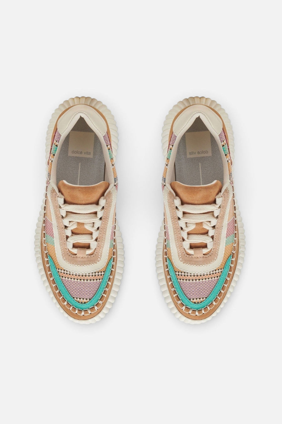 Dolce Vita Dolen Sneakers in Tan Multi Raffia – side view