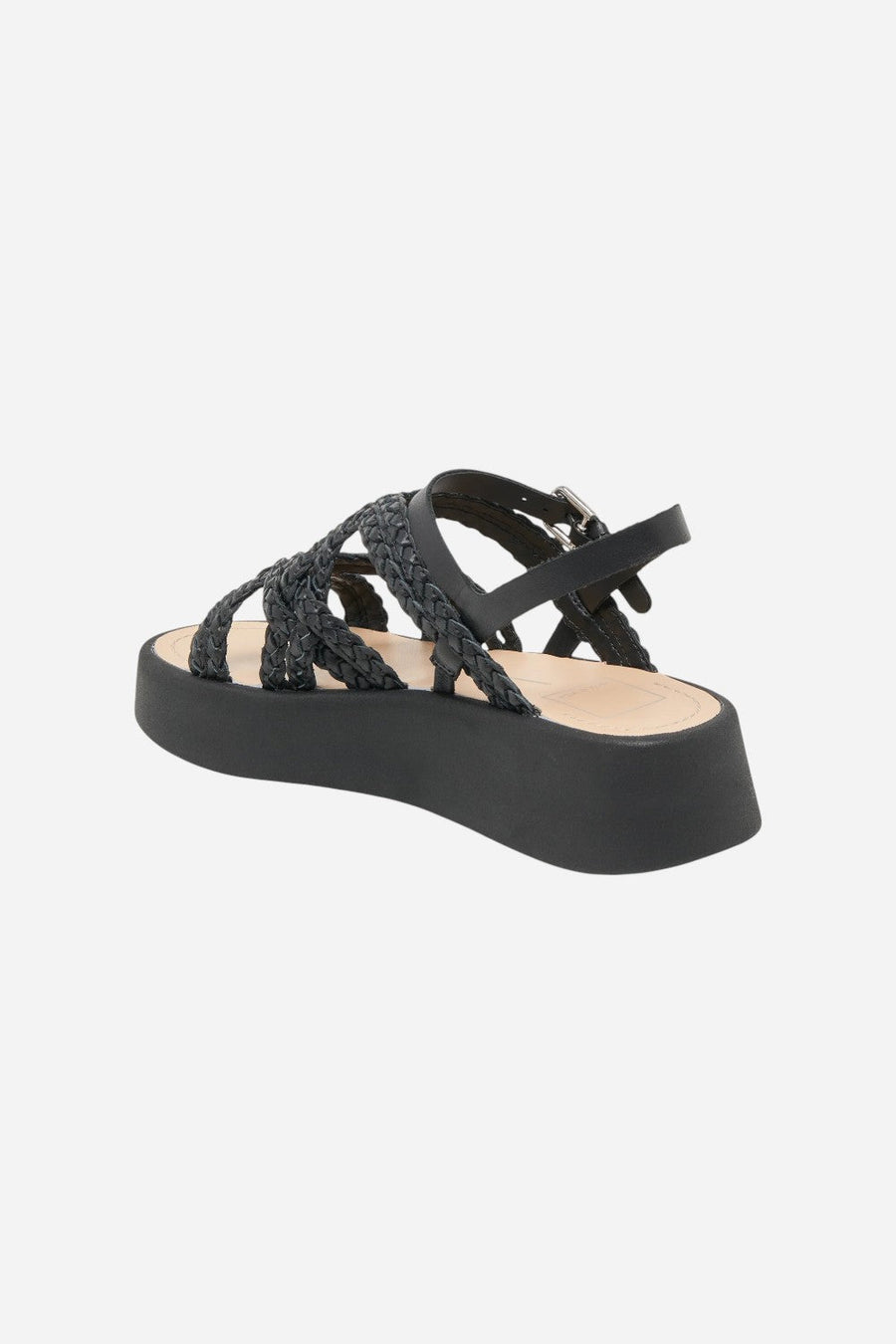 Dolce Vita Gatsby Sandals in Black Leather – flat lay