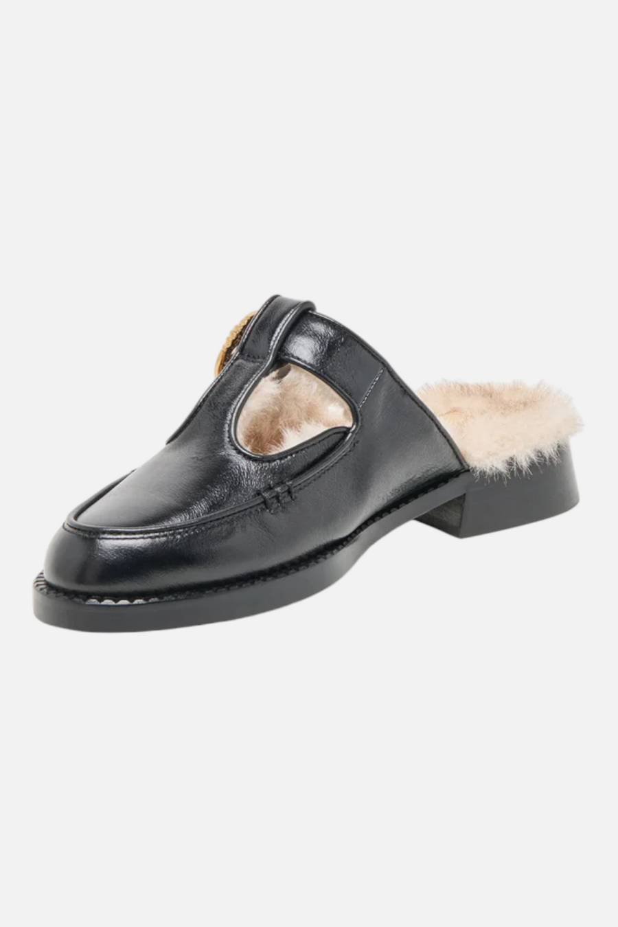 Dolce Vita Harlah Plush Mules in Black – flat lay