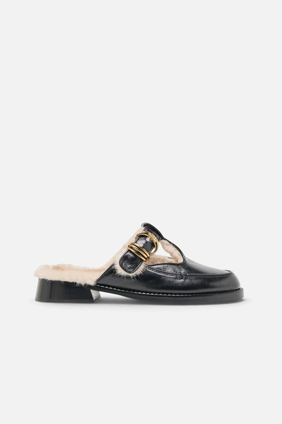 Dolce Vita Harlah Plush Mules in Black – side view