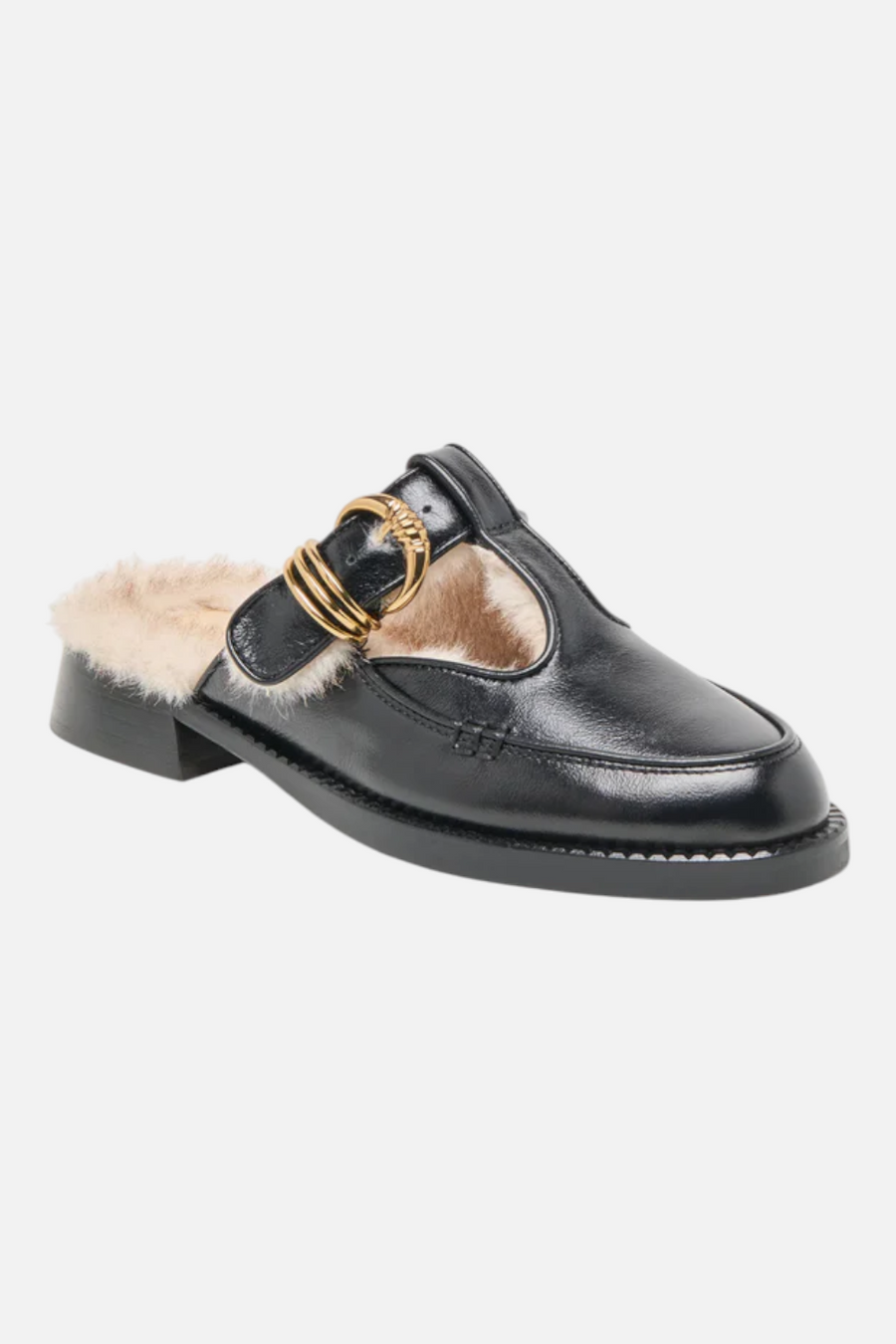 Dolce Vita Harlah Plush Mules in Black – side view