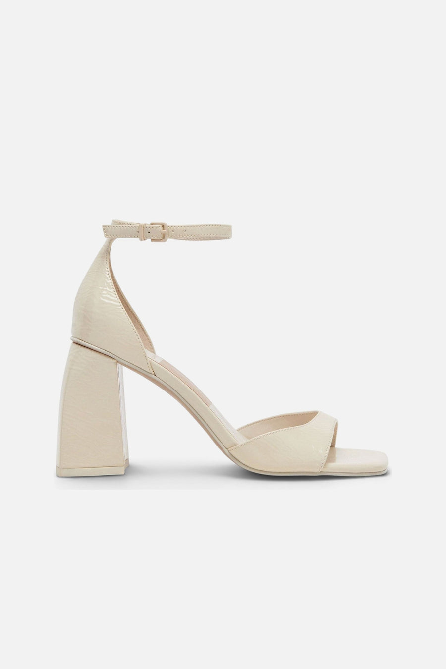 Dolce Vita Janey Heels in Ivory Crinkle Patent – side view
