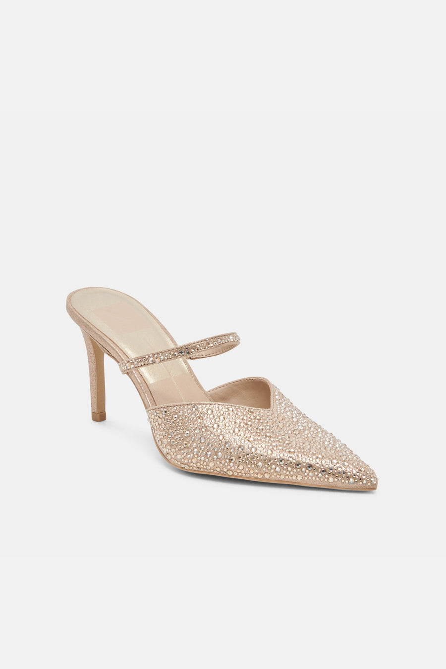 Dolce Vita Kanika Crystal Heels in Light Gold Fabric – back view