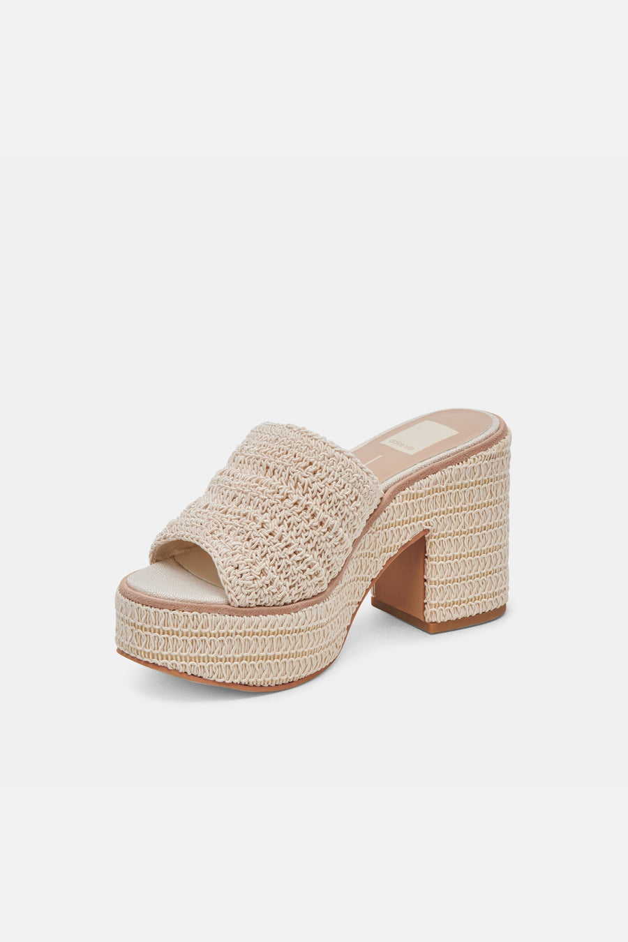 Dolce Vita Ladin Heels in Ivory Woven – flat lay