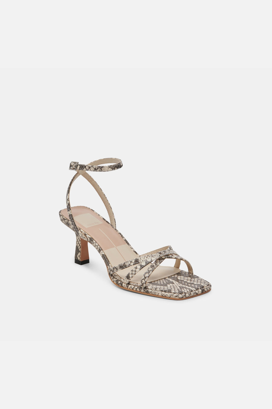Dolce Vita Manji Kitten Heels in Black White Embossed Snake – back view