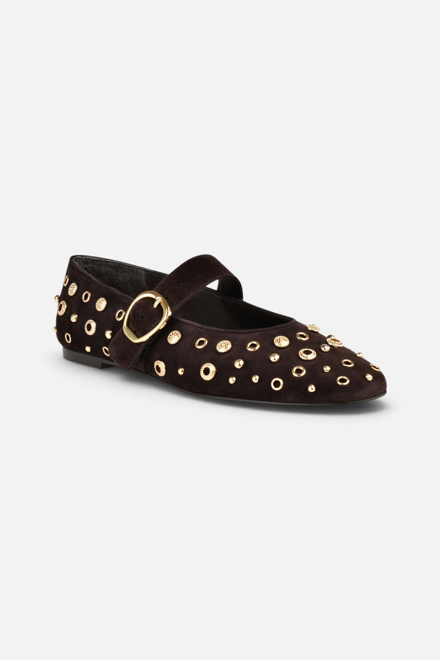 Dolce Vita Mella Stud Flats in Java Suede – front view