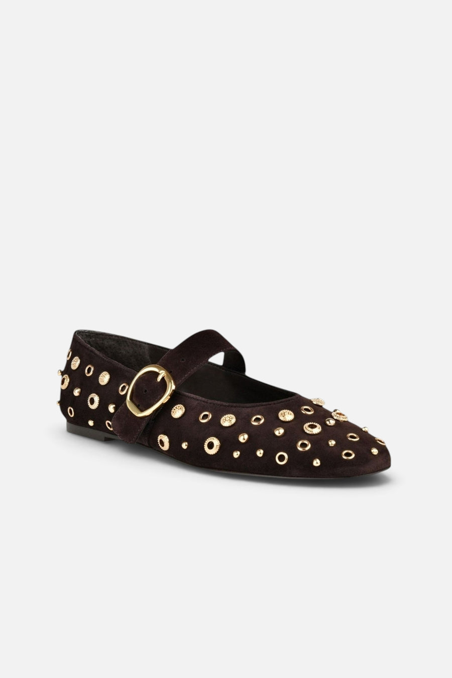 Dolce Vita Mella Stud Flats in Java Suede – three-quarter view