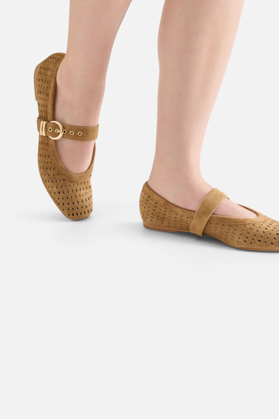 Dolce Vita Mikel Perforated Suede Ballet Flats in Light Brown – detail