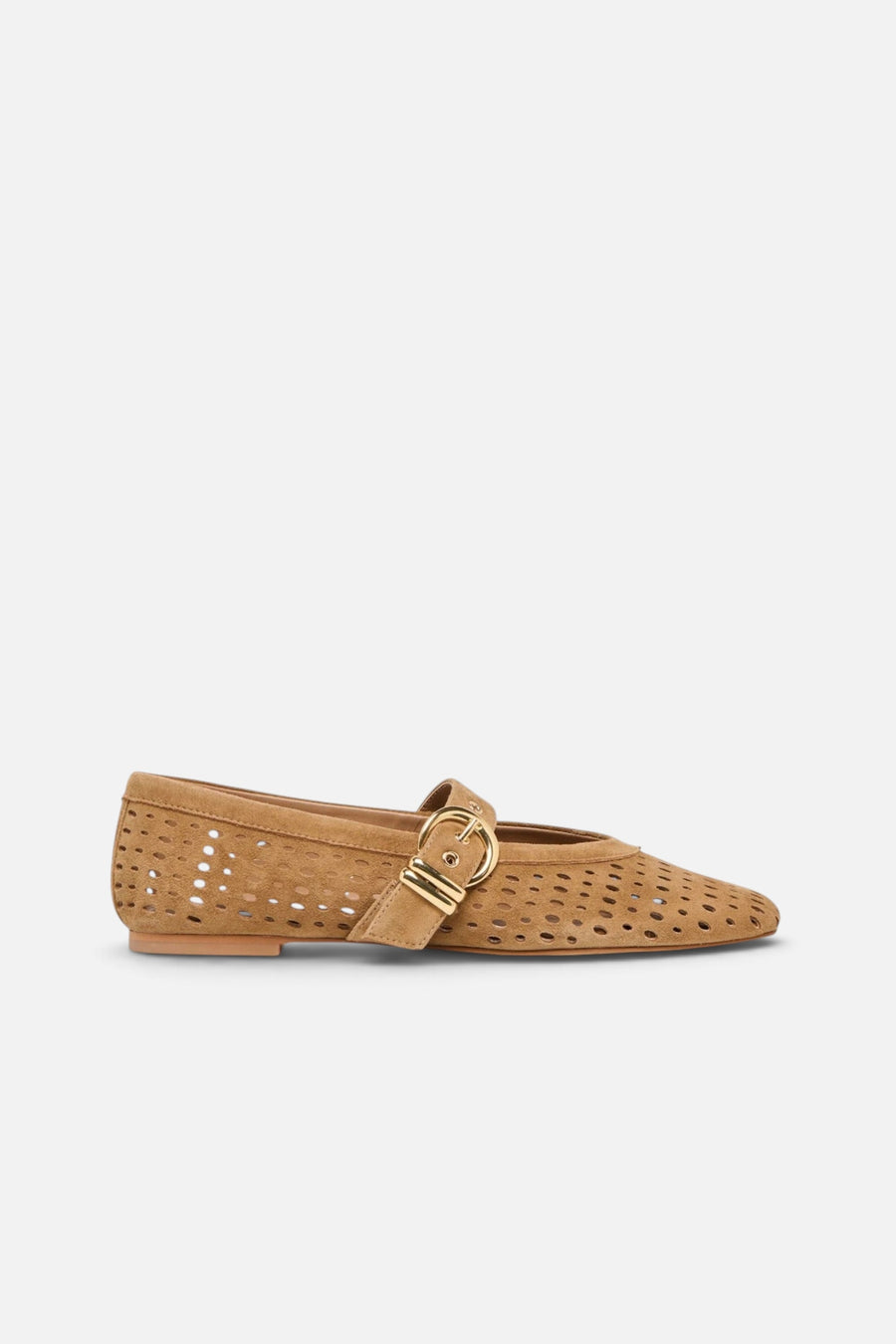Dolce Vita Mikel Perforated Suede Ballet Flats in Light Brown – side view