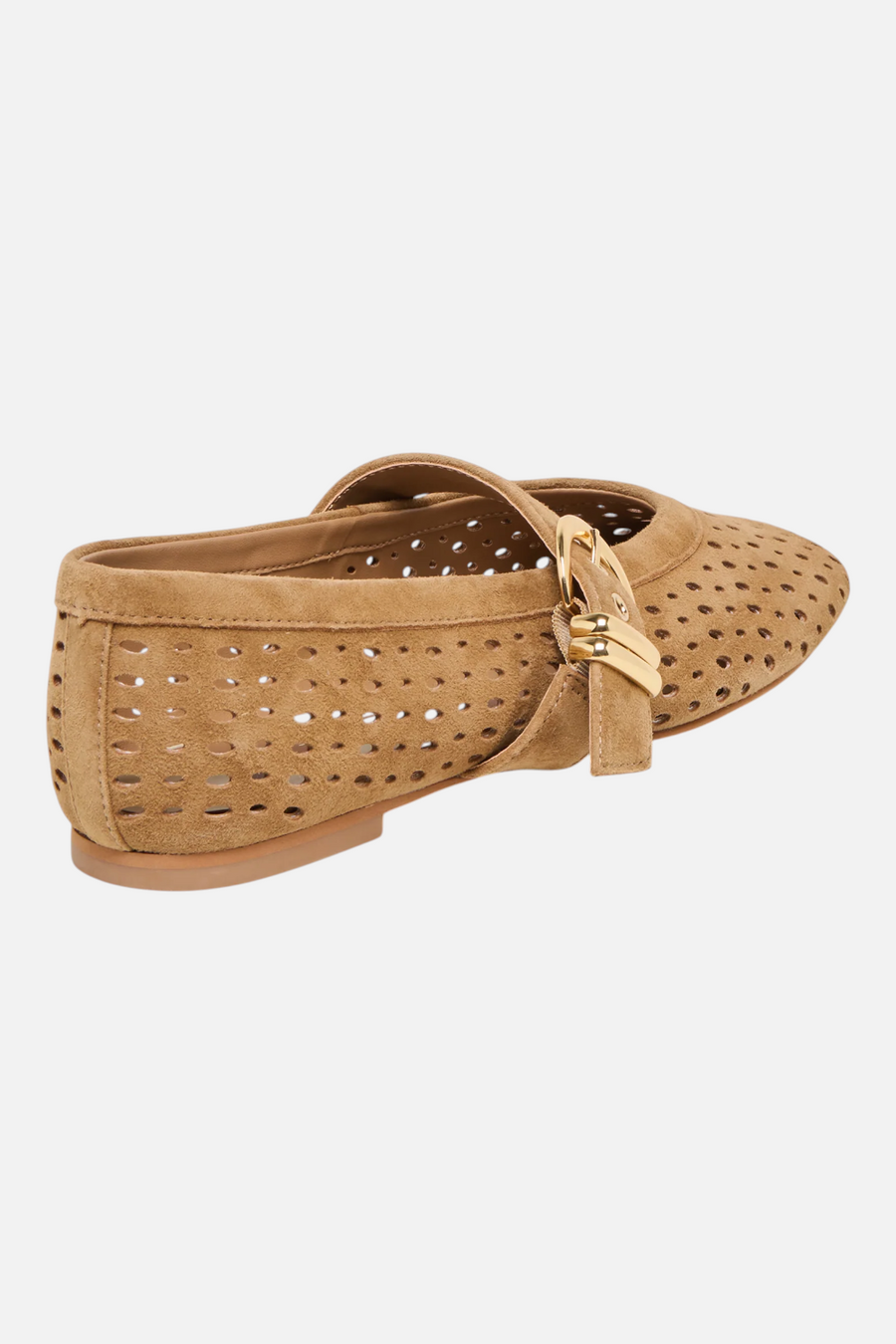 Dolce Vita Mikel Perforated Suede Ballet Flats in Light Brown – side view