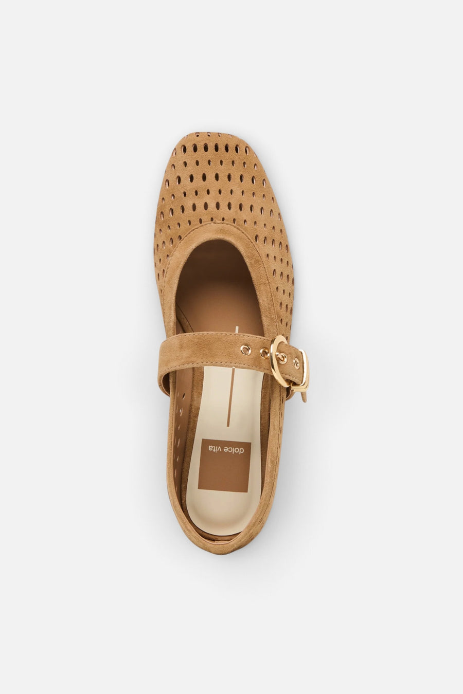 Dolce Vita Mikel Perforated Suede Ballet Flats in Light Brown – side view