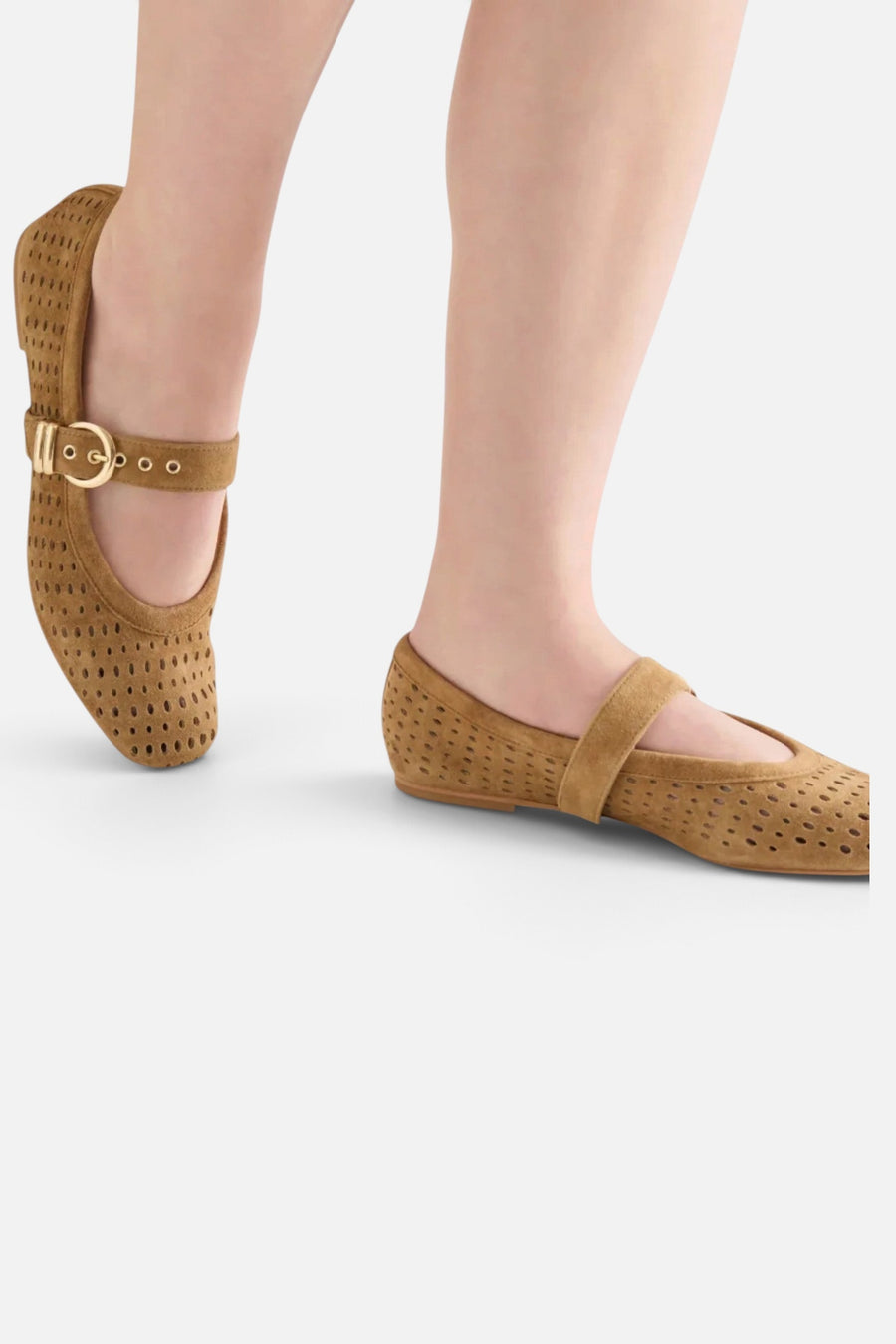 Dolce Vita Mikel Perforated Suede Ballet Flats in Light Brown – side view