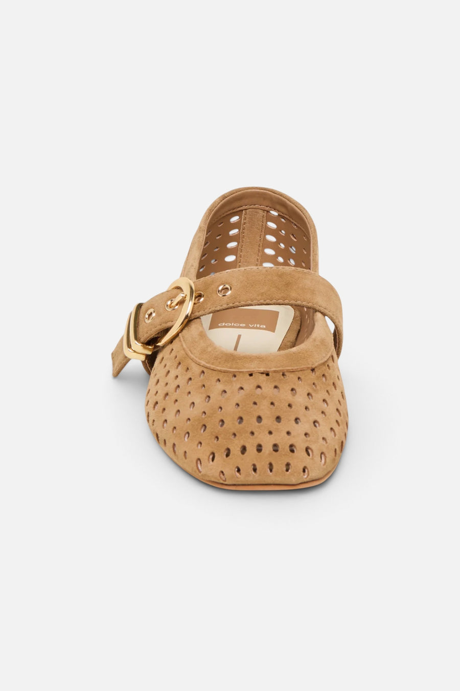 Dolce Vita Mikel Perforated Suede Ballet Flats in Light Brown – side view
