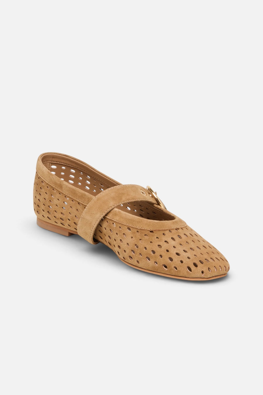 Dolce Vita Mikel Perforated Suede Ballet Flats in Light Brown – side view