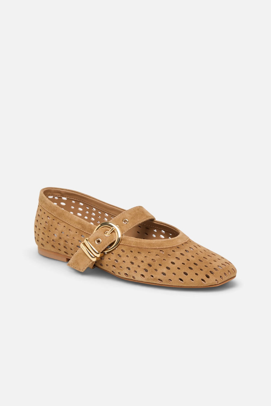 Dolce Vita Mikel Perforated Suede Ballet Flats in Light Brown – side view