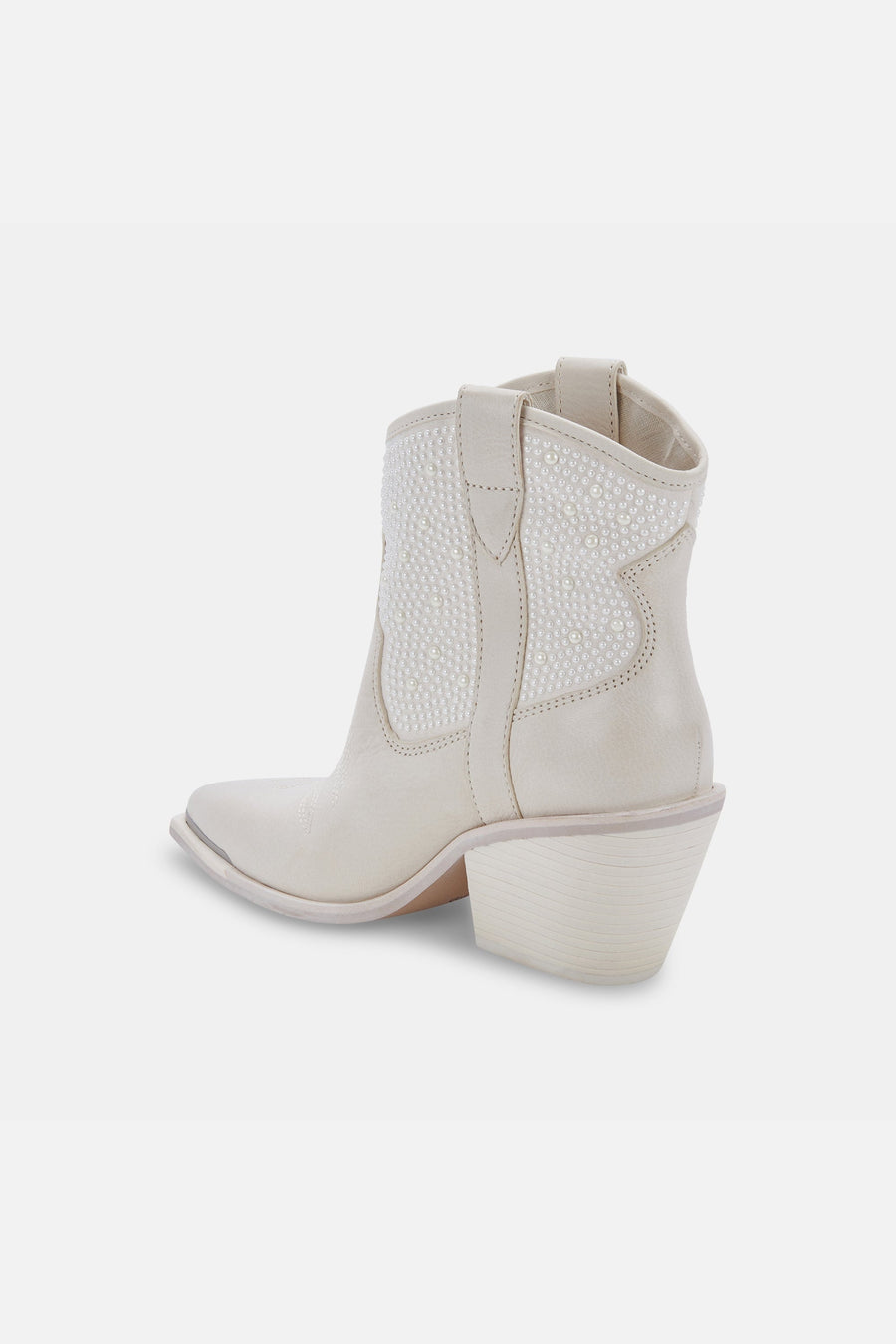 Dolce Vita Nashe Booties in Off White Pearls – flat lay