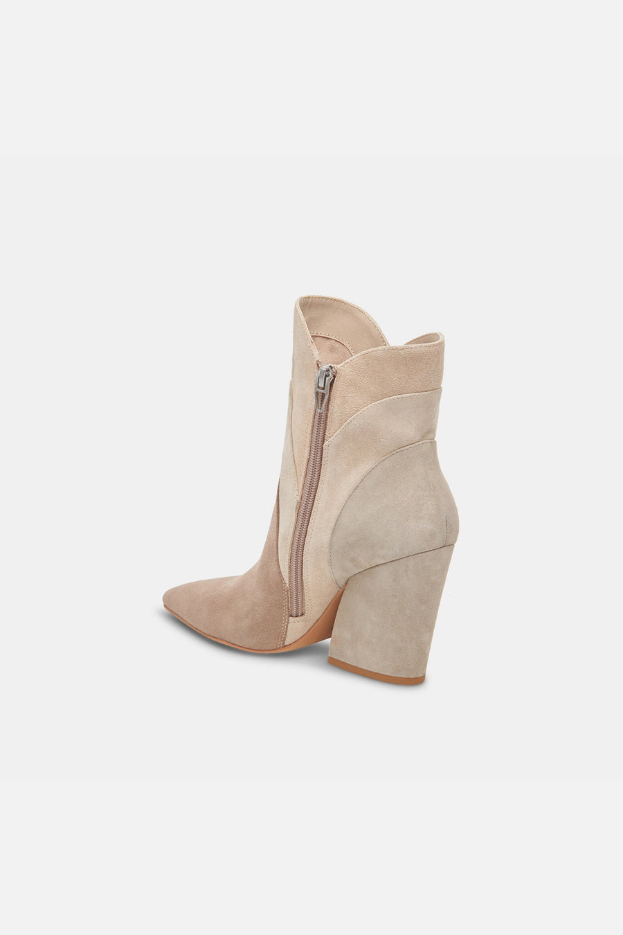 Dolce Vita Neena Booties in Taupe Multi Suede – flat lay