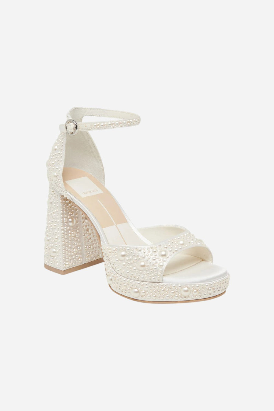 Dolce Vita Pandro Pearl Heels in True White Satin – back view