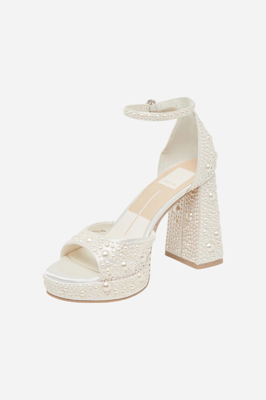 Dolce Vita Pandro Pearl Heels in True White Satin – detail