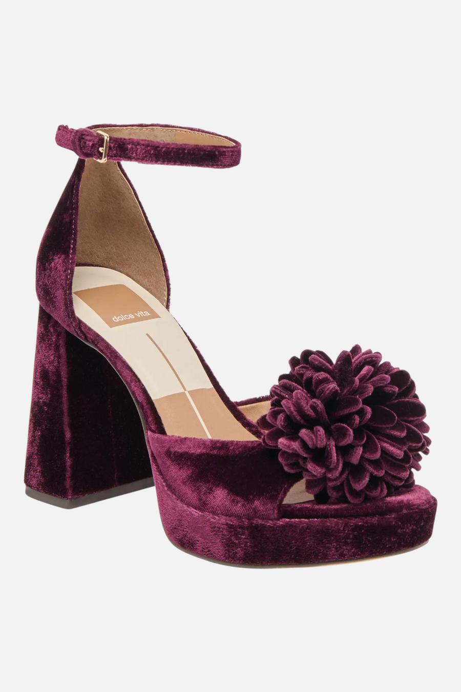 Dolce Vita Perel Flower Platform High Heel in Burgundy Velvet – back view