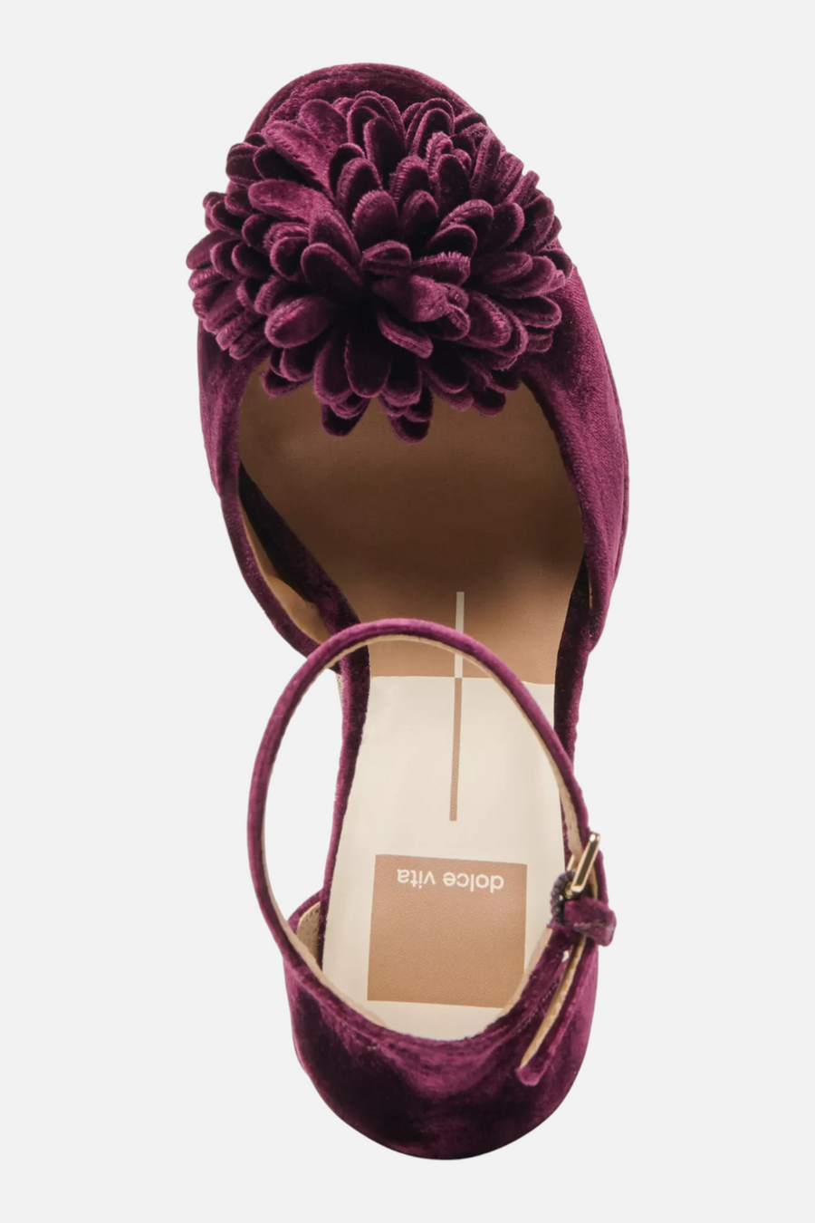 Dolce Vita Perel Flower Platform High Heel in Burgundy Velvet – detail