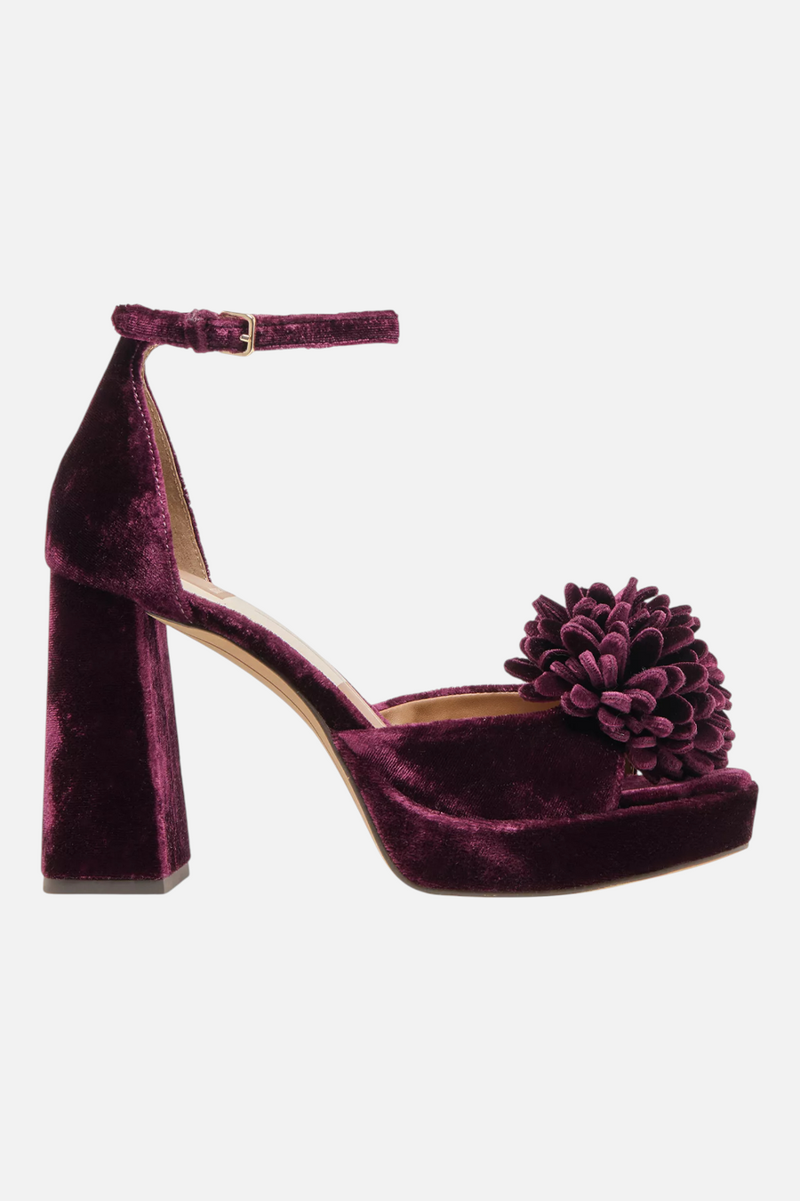 Dolce Vita Perel Flower Platform High Heel in Burgundy Velvet – front view