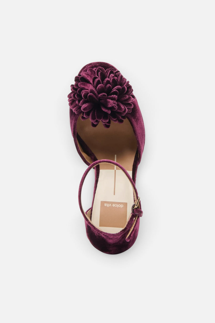 Dolce Vita Perel Flower Platform High Heel in Burgundy Velvet – top view