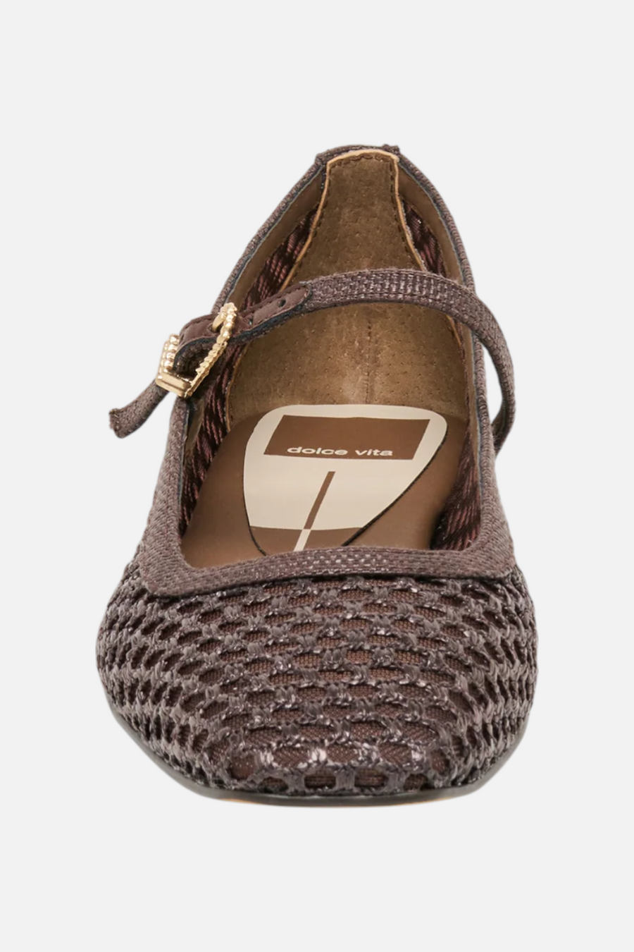 Dolce Vita Reyes Chocolate Woven Raffia Ballet Flats – flat lay
