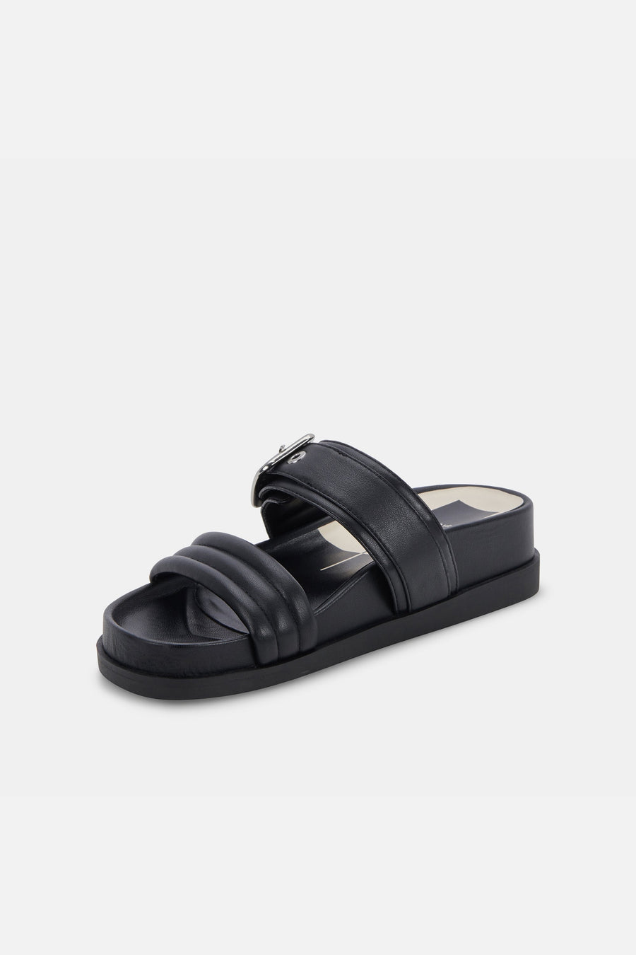 Dolce Vita Shaila Sandals in Black Leather – flat lay