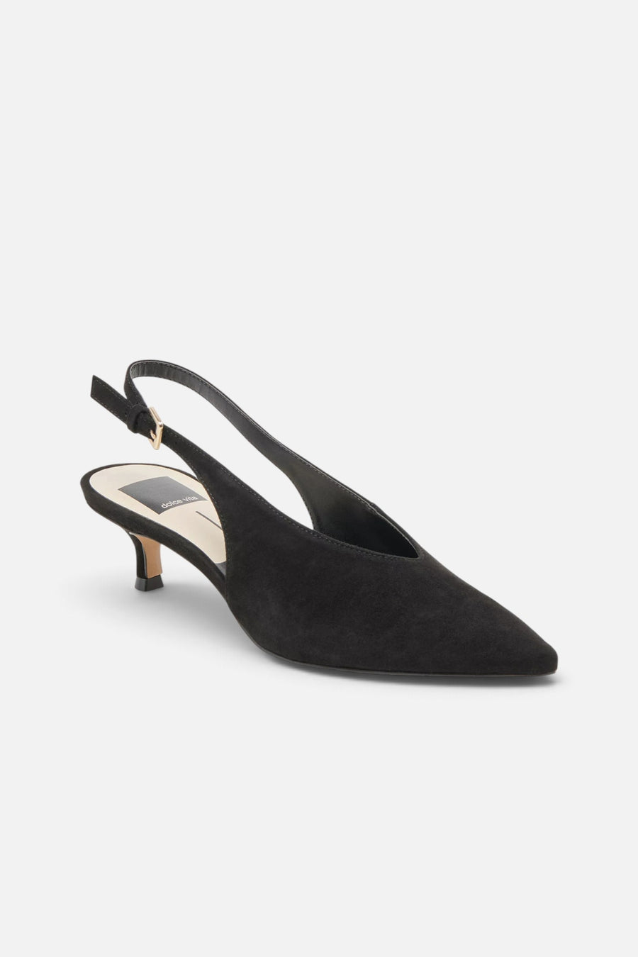 Dolce Vita Women's Alenna Heel in Onyx Suede – three-quarter view