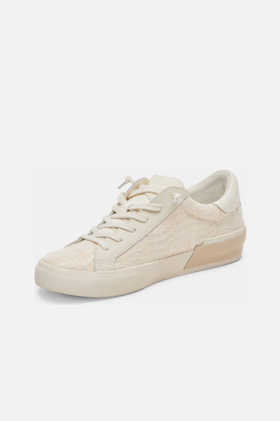 Dolce Vita Zina Sneakers in Bone Raffia – three-quarter view