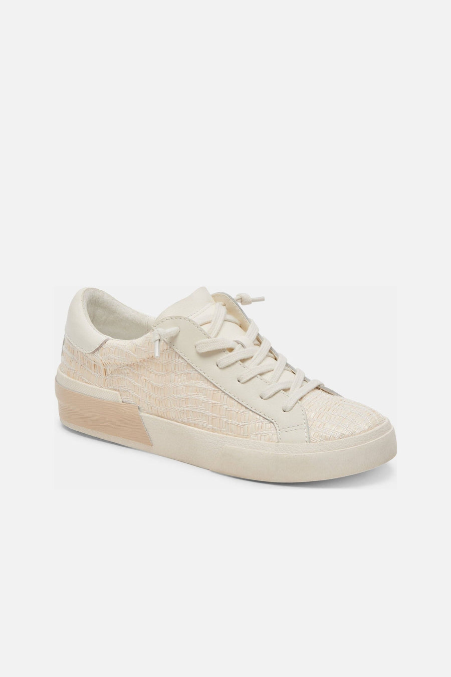 Dolce Vita Zina Sneakers in Bone Raffia – three-quarter view