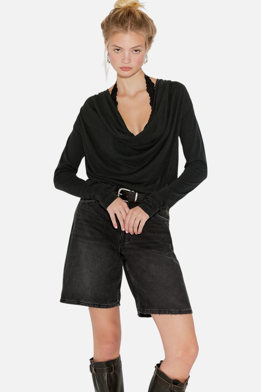 Free People Jane Long Sleeve Top in Black