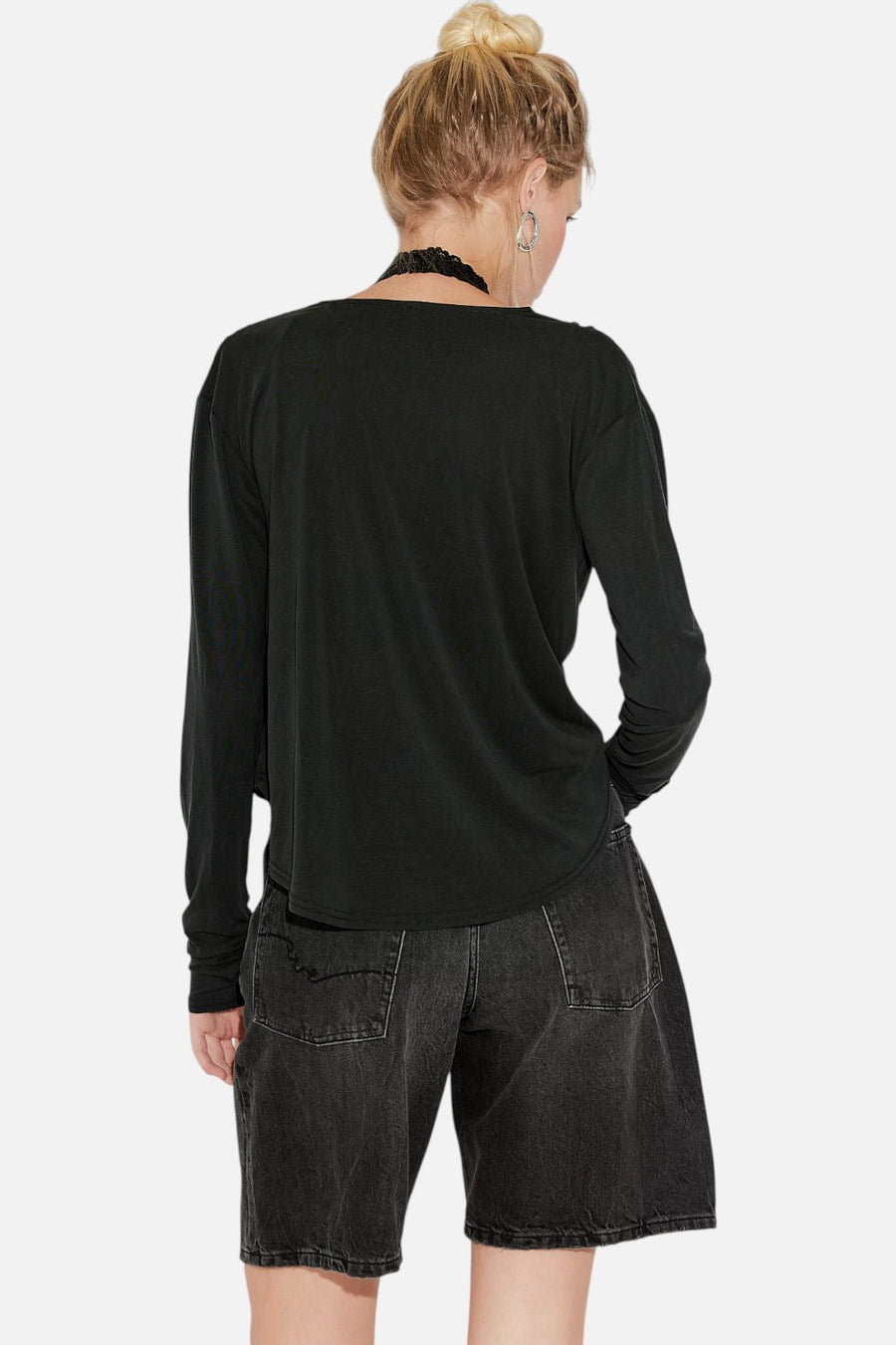 Free People Jane Long Sleeve Top in Black
