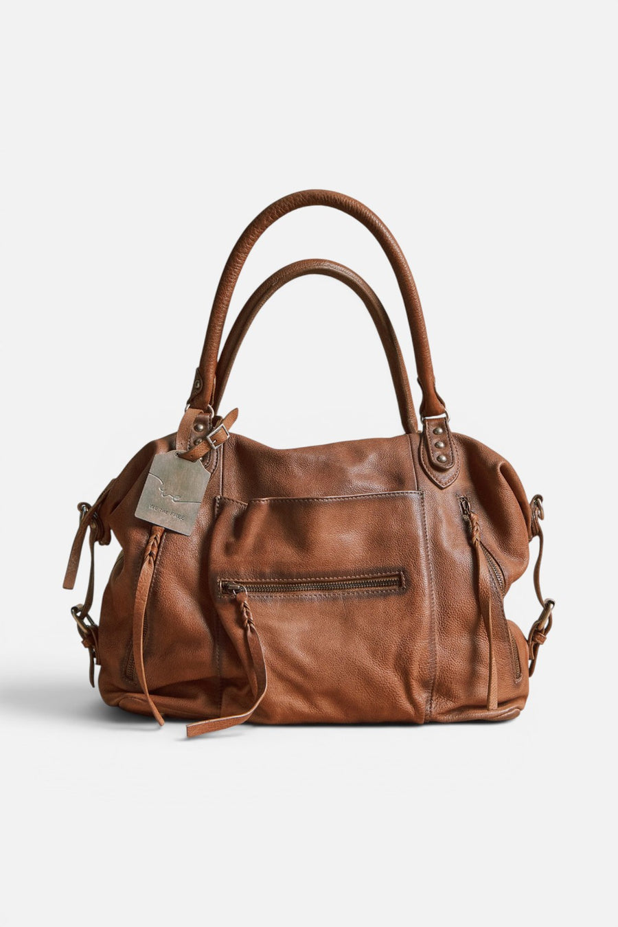 Free People Emerson tote bag in saddle, front view