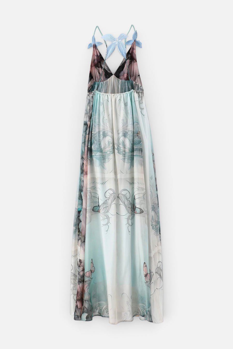Dream Catcher Liberty Sheer Panel Maxi Dress in Pink Garden Paradise – back view