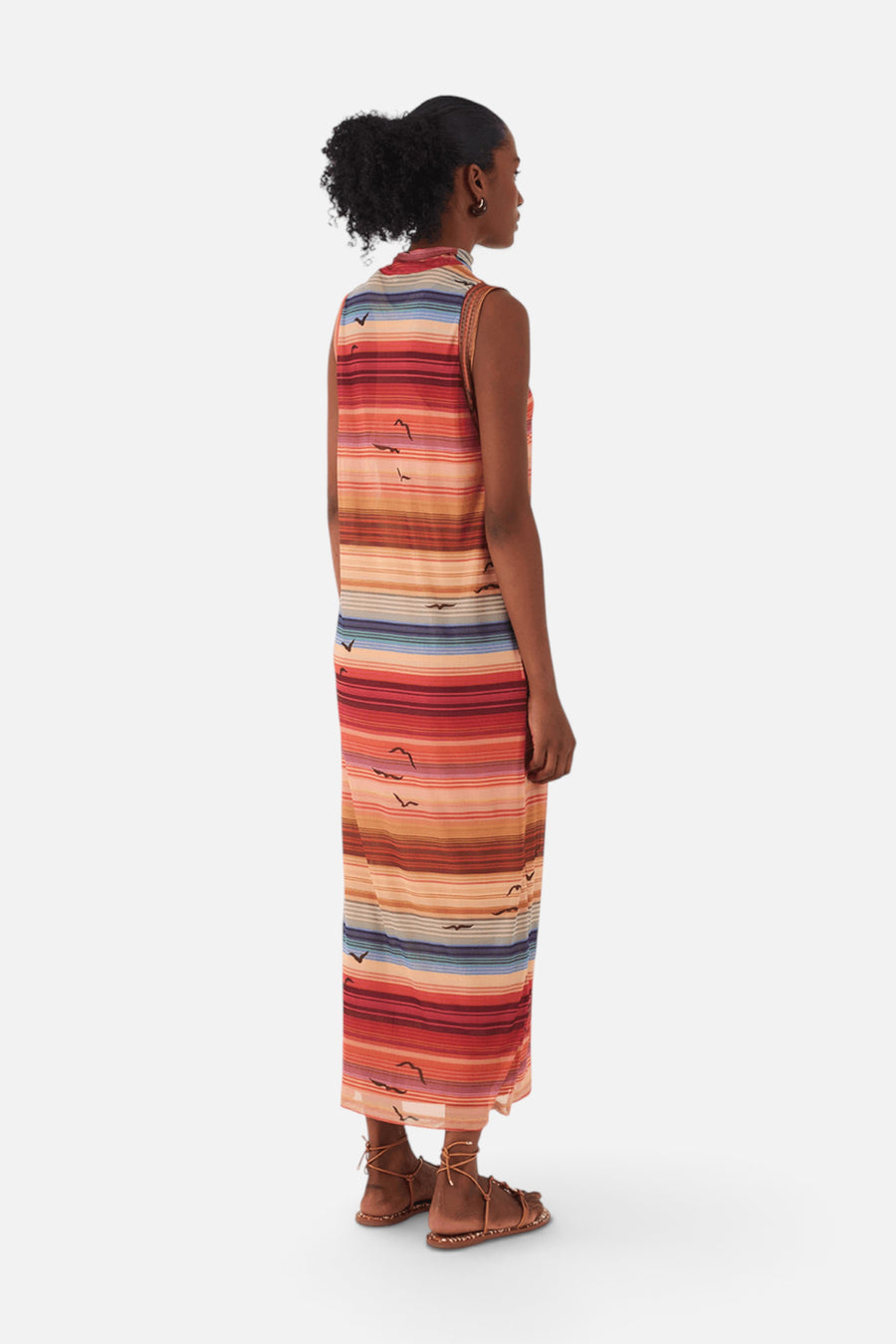Dress To Arpoador High Neck Sleeveless Tulle Maxi Dress in Multicolor – back view